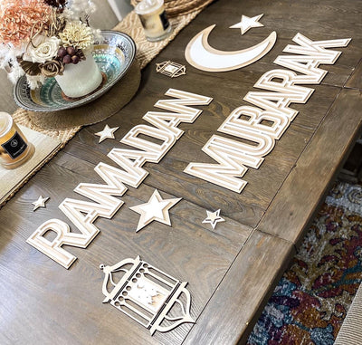 Ramadan + eid mubarak block letter decor set.