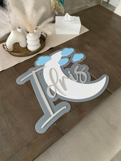 Hot air balloon or moon with clouds layered kids names