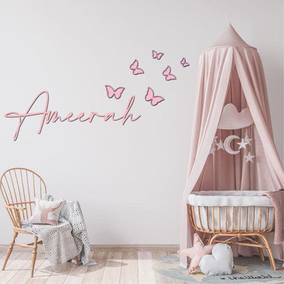 kids wall mount names with layered butterflies