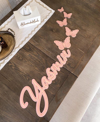 Kids colour acrylic layered wall mount names with butterflies